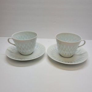 Lot of 4 Arabia of Finland 2 Cup 2 Saucers Vintage White Rice (Grains) Porcelain